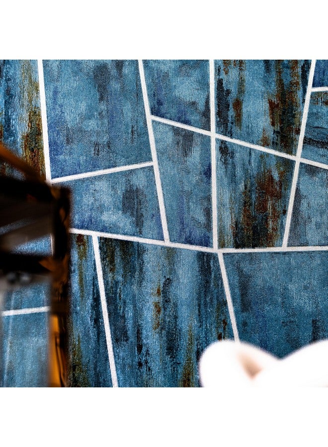 wolpin Wallpaper Non-Woven Non-Adhesive 53Cm X 9.5M (± 3%) Textured Geometric Shining Design Silver Lines, Blue - Image 4