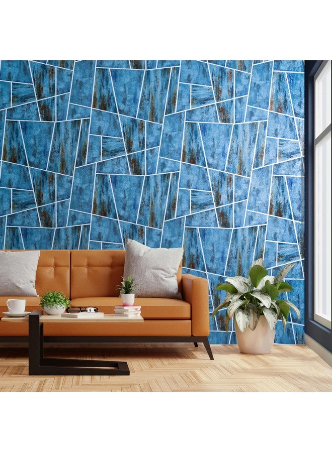 wolpin Wallpaper Non-Woven Non-Adhesive 53Cm X 9.5M (± 3%) Textured Geometric Shining Design Silver Lines, Blue - Image 2