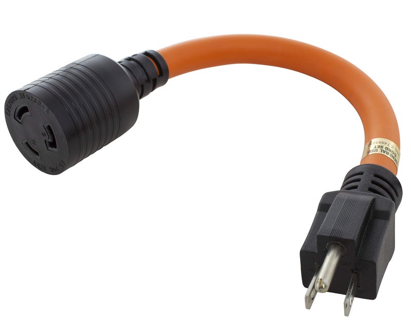 AC WORKS Locking Adapter Household 15Amp 5-15P Plug to Locking 20Amp L5-20R Female Connector (Flexible) - Image 1