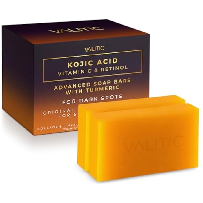 VALITIC Kojic Acid Vitamin C and Retinol Soap Bars with Turmeric for Dark Spot - Original Japanese Complex Infused with Collagen, Hyaluronic Acid, and Vitamin E (2 Pack) - Image 1