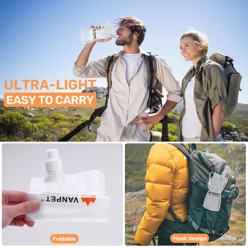 Vanpet Filter Collapsible Water Bottles  1L Plastic Flasks  Reusable Drink Bags  Foldable Backpacking Water Bottle For Travel Camping Hiking (2) - Image 5