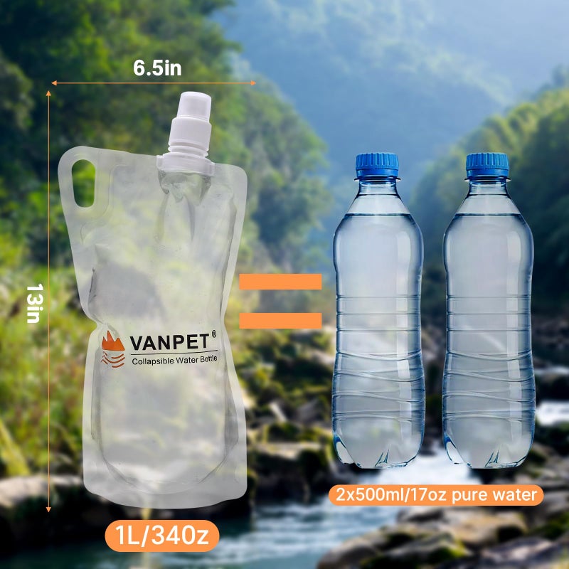 Vanpet Filter Collapsible Water Bottles  1L Plastic Flasks  Reusable Drink Bags  Foldable Backpacking Water Bottle For Travel Camping Hiking (2) - Image 4