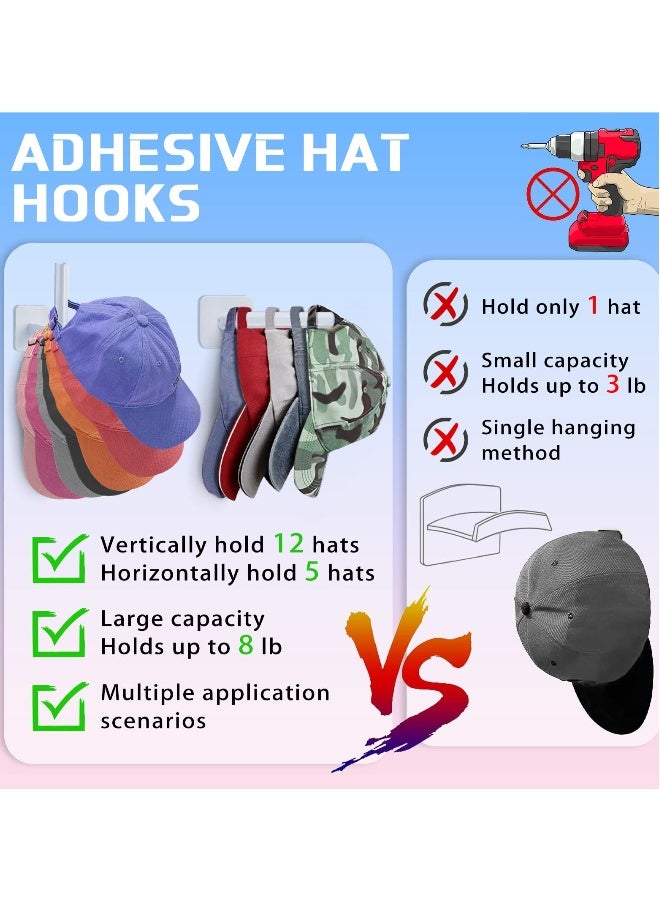 12 Pcs Wall-Mounted Hat Rack Organizer Versatile Storage Solution for Baseball Caps Ideal for Closet Bedroom Bathroom and Laundry White - Image 3