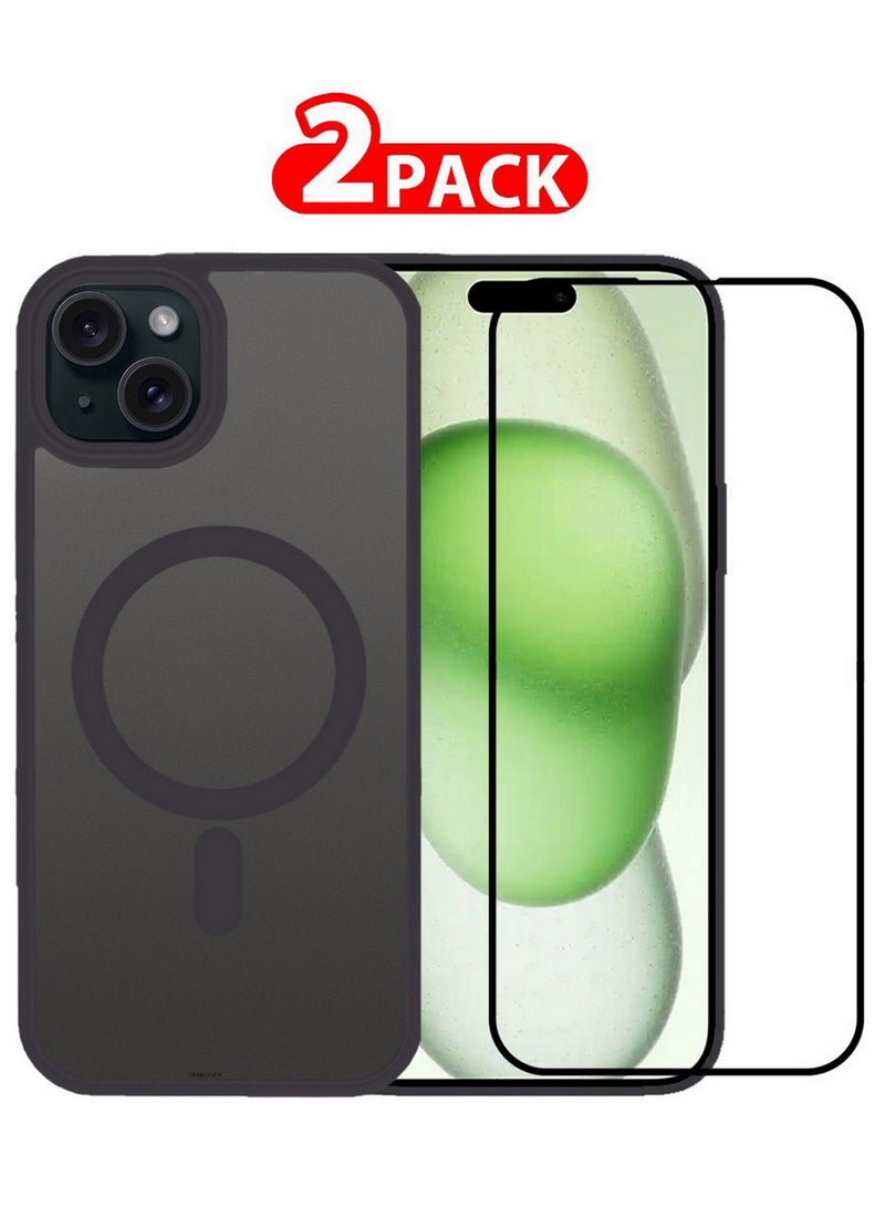 CATANES 2 Pieces Magnetic Slim Protective Case for iPhone 15 - with Wireless Charging Support with 3D Screen Protector - Grey - Image 1