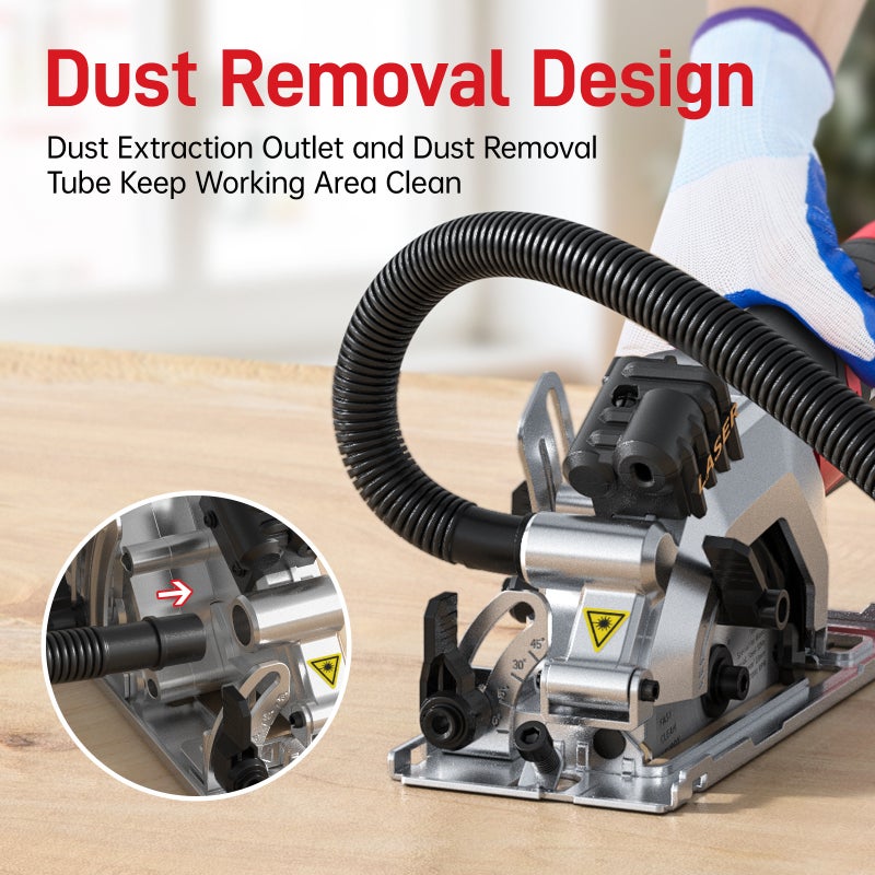 Mini Circular Saw: 4-1/2 Inch 115MM Red - 3700 RPM Copper Motor, 0°-45° Bevel Cutting, 23-48MM Variable Depth for Woodworking and Home DIY Projects - Image 4