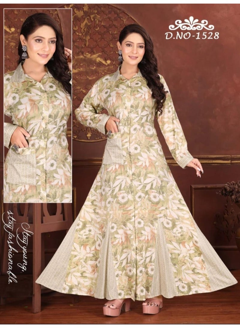 زينة فستان جلابية نسائي طويل فاخر من نسيج الحرير الصناعي - بأكمام كاملة وتنورة واسعة - طبعة مزخرفة بلمعان - للمناسبات - Image 3