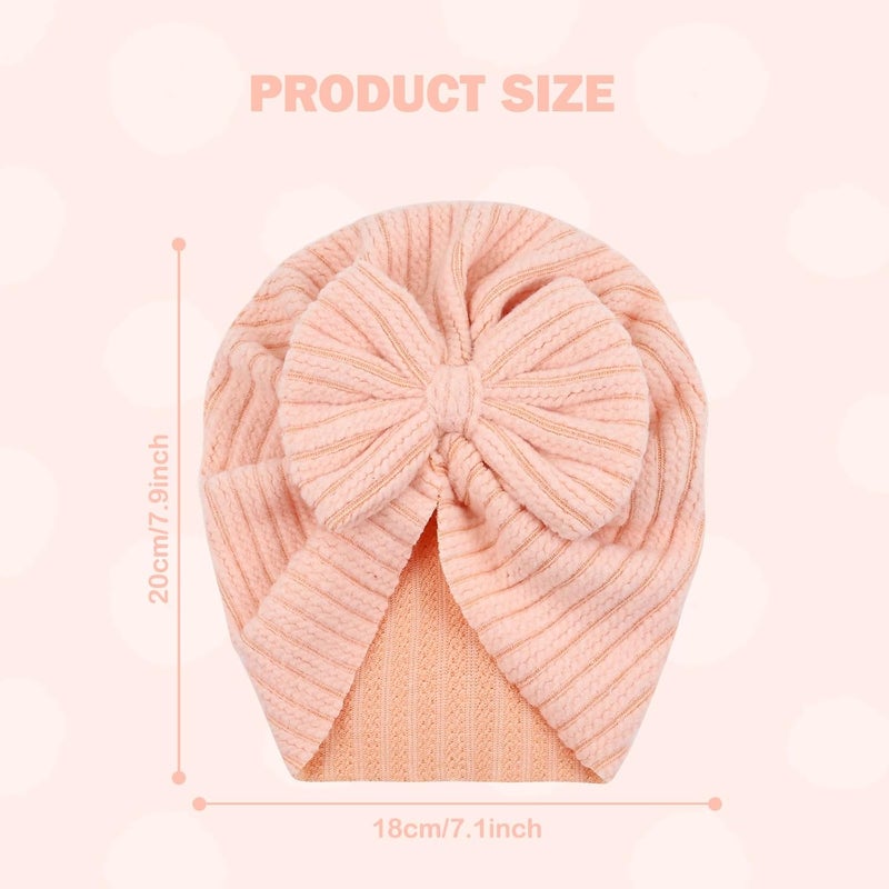 Cinaci 4 Pieces Soft Stretchy Nursery Hospital Caps Bonnets Beanies Headwraps Turban Hats with Bow for Baby Girls Newborns Infants Toddlers - Image 2