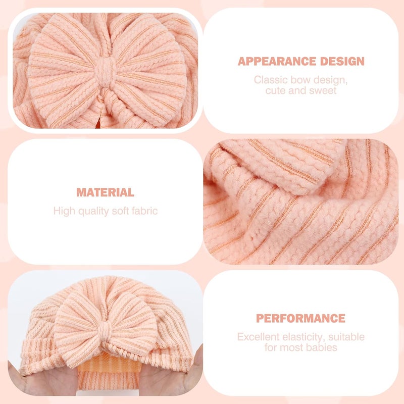 Cinaci 4 Pieces Soft Stretchy Nursery Hospital Caps Bonnets Beanies Headwraps Turban Hats with Bow for Baby Girls Newborns Infants Toddlers - Image 3