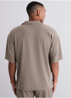 trendyol Limited Edition Mink Oversize/Wide Textured Wrinkle-Free Ottoman Polo Collar T-Shirt TMNSS23PO00020  - Image 4