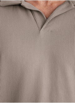 trendyol Limited Edition Mink Oversize/Wide Textured Wrinkle-Free Ottoman Polo Collar T-Shirt TMNSS23PO00020  - Image 5