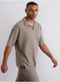 trendyol Limited Edition Mink Oversize/Wide Textured Wrinkle-Free Ottoman Polo Collar T-Shirt TMNSS23PO00020  - Image 1