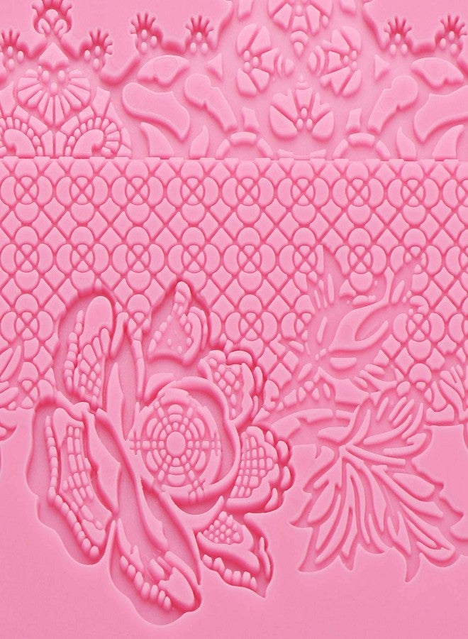 Beasea Lace Molds for Cake Decorating, 5pcs Silicone Fondant Lace Mats Pink Flower Pattern Silicone Molds for sugar lace Craft Tools - Image 5