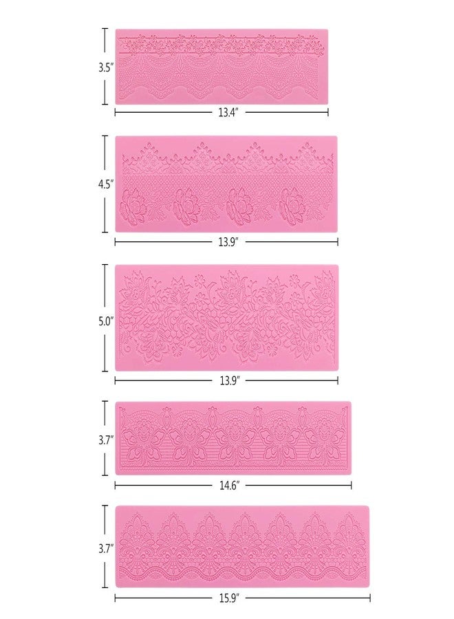 Beasea Lace Molds for Cake Decorating, 5pcs Silicone Fondant Lace Mats Pink Flower Pattern Silicone Molds for sugar lace Craft Tools - Image 2