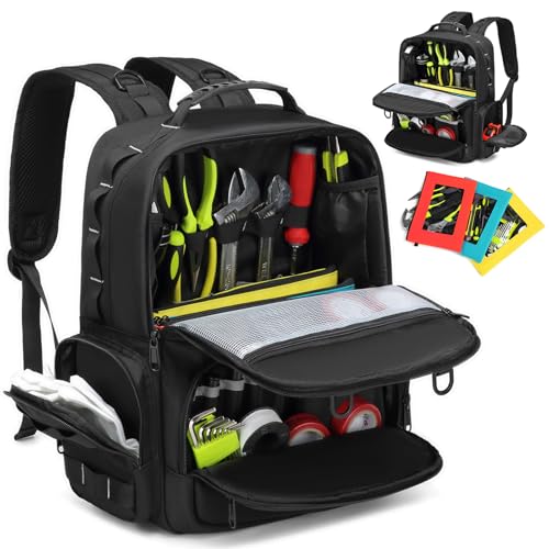 RUCYEN Tool Backpack,Heavy Duty Tool Bags for Men,Tool Storage Organizer Bag With 3 Tool Pouches for Electrician/Industrial/Construction/Tactical/Hvac Techs/Repairman Work - Image 1
