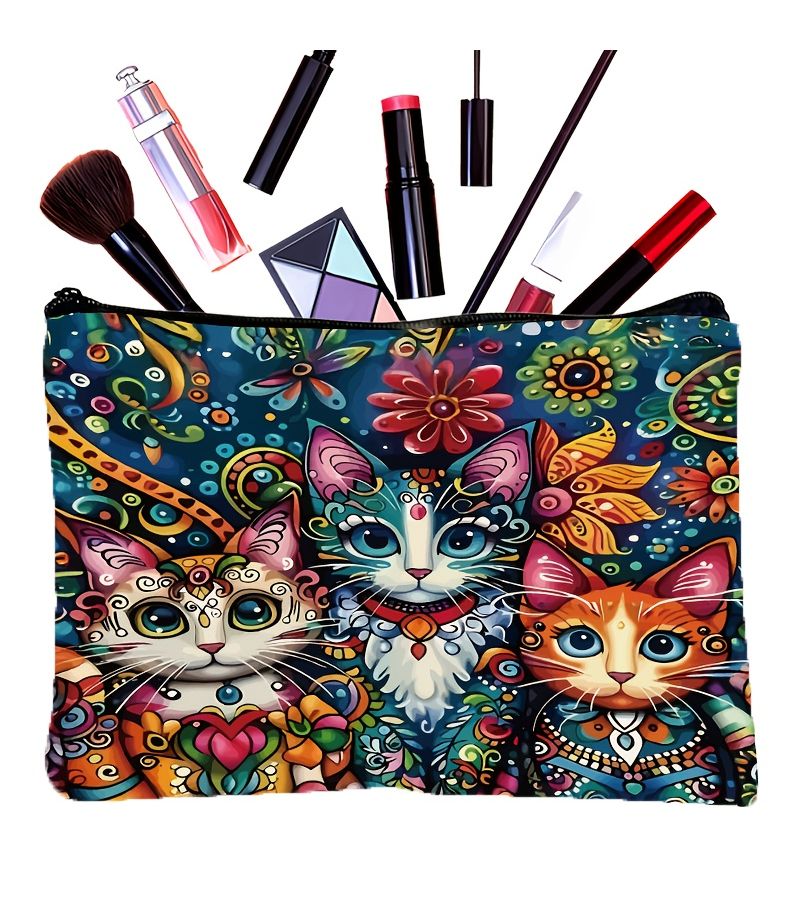 Cat Print Makeup Bag With Zipper Style-01 Lightweight Multifunctional Travel Cosmetic Pouch For Women Thoughtful Gift For Mom Sister Friend - Image 2