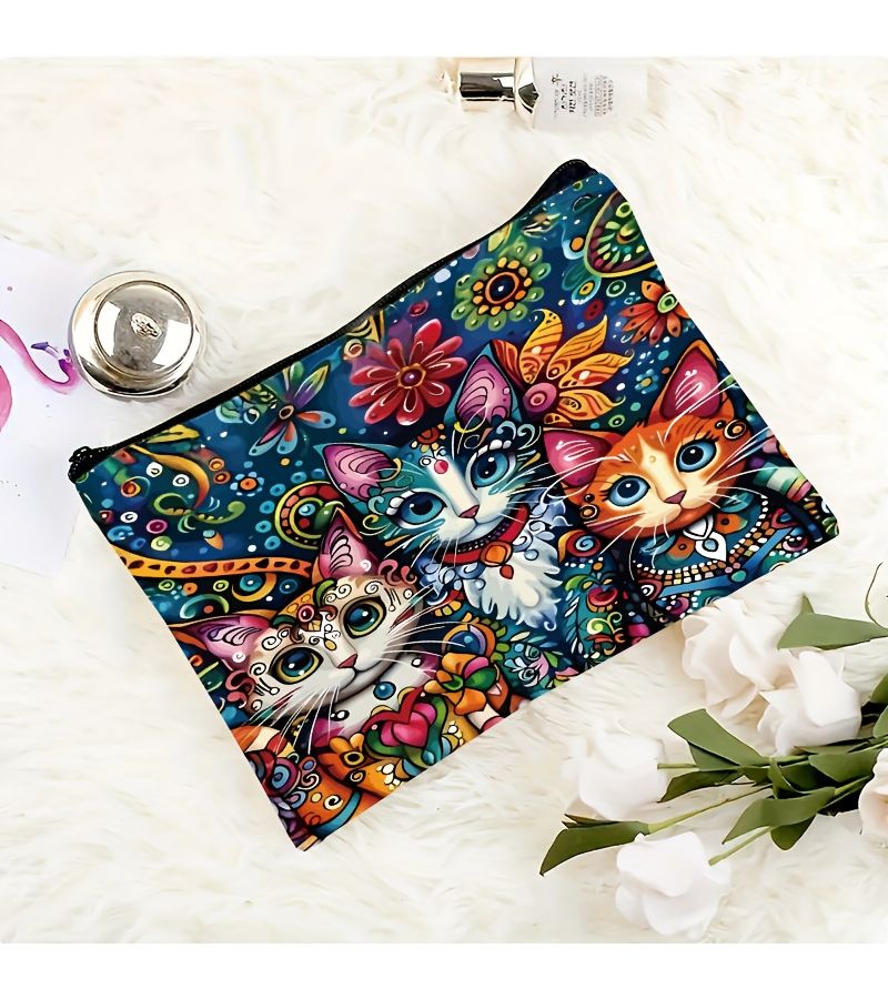 Cat Print Makeup Bag With Zipper Style-01 Lightweight Multifunctional Travel Cosmetic Pouch For Women Thoughtful Gift For Mom Sister Friend - Image 4