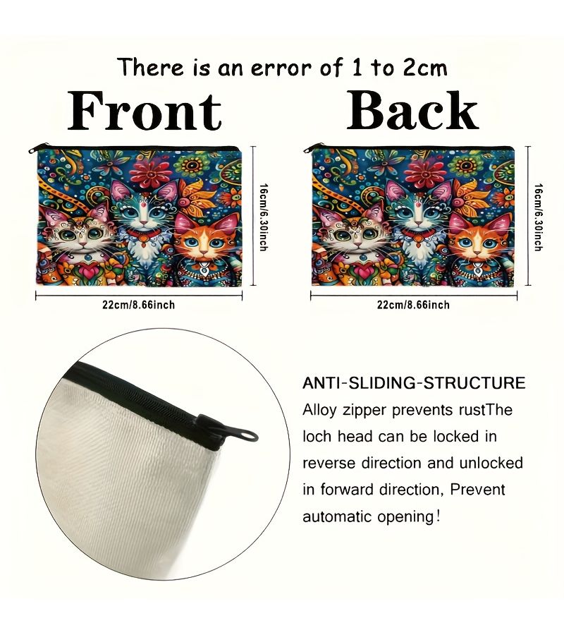 Cat Print Makeup Bag With Zipper Style-01 Lightweight Multifunctional Travel Cosmetic Pouch For Women Thoughtful Gift For Mom Sister Friend - Image 5