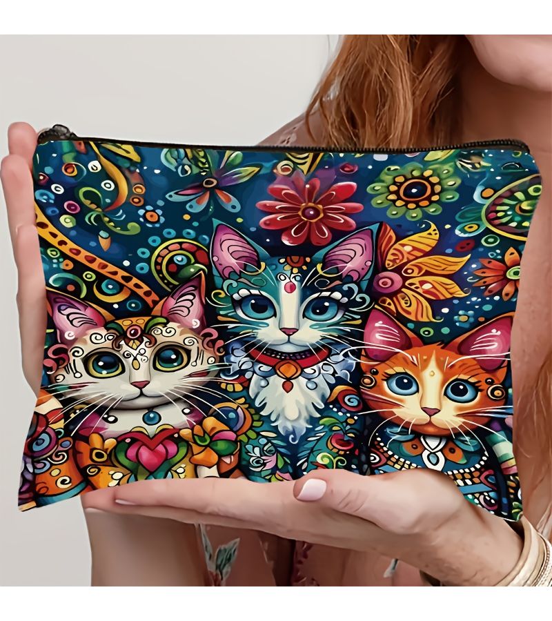 Cat Print Makeup Bag With Zipper Style-01 Lightweight Multifunctional Travel Cosmetic Pouch For Women Thoughtful Gift For Mom Sister Friend - Image 1