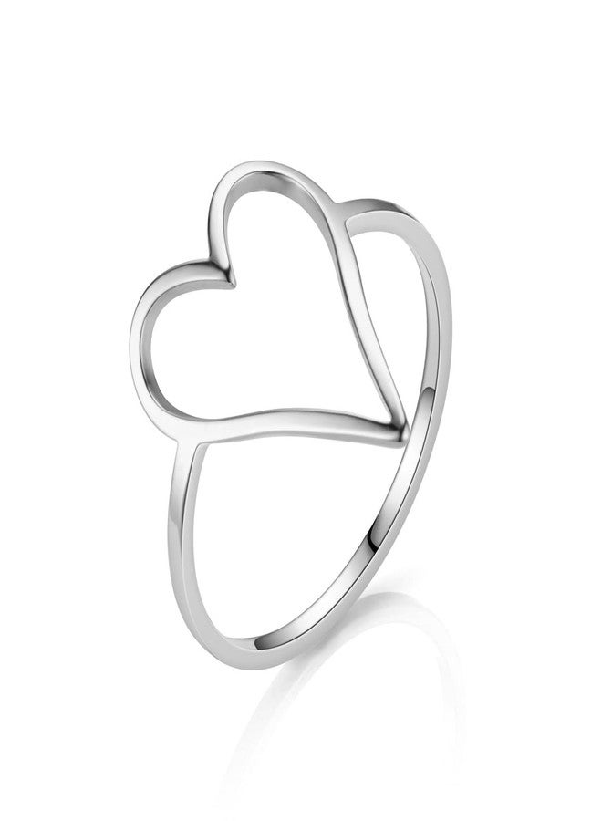 Moplusea Stainless Steel Simple Cute Love Hollow Heart Ring Classical Plain Stacking Band Statement Wedding Promise Ring For Women (Silver, 9) - Image 1