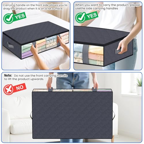 TasticTotes Under Bed Storage Containers, 4 Pack Blanket Storage Bags, Collapsible Storage Bags with Big Zippers, Clear Front, Shoe Storage and Organization for Clothes, Comforter, 75L, Grey - Image 5