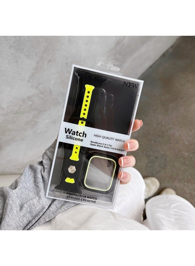 For Iwatch For Apple Watch Strap For ApplewatchS7/46/5/SE Knight 2-in -1 Watch Protective Case-Color:Black With Yellow-Exterior Dimension:45mm