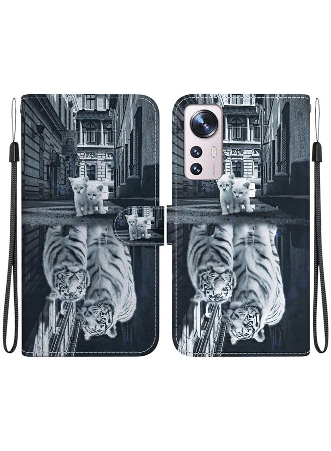 Case Cover For Xiaomi 12 Pro Crystal Texture Colored Drawing Leather Phone Case Cat Tiger Reflection
