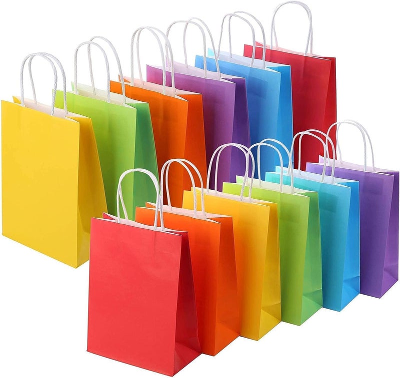 SUNCOLOR 12-Pack 8" Rainbow Gift Bags with Handles - Small Party Favor Bags for Birthday, Wedding, Holiday, and Events - Image 1