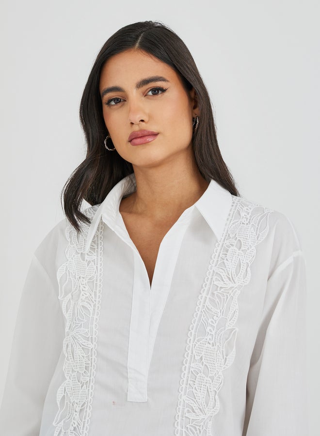 Styli Embroidered Long Sleeve Spread Collar Shirt - Image 3