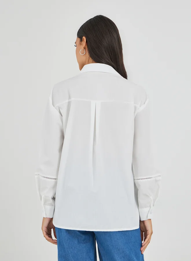Styli Styli Embroidered Long Sleeve Spread Collar Shirt