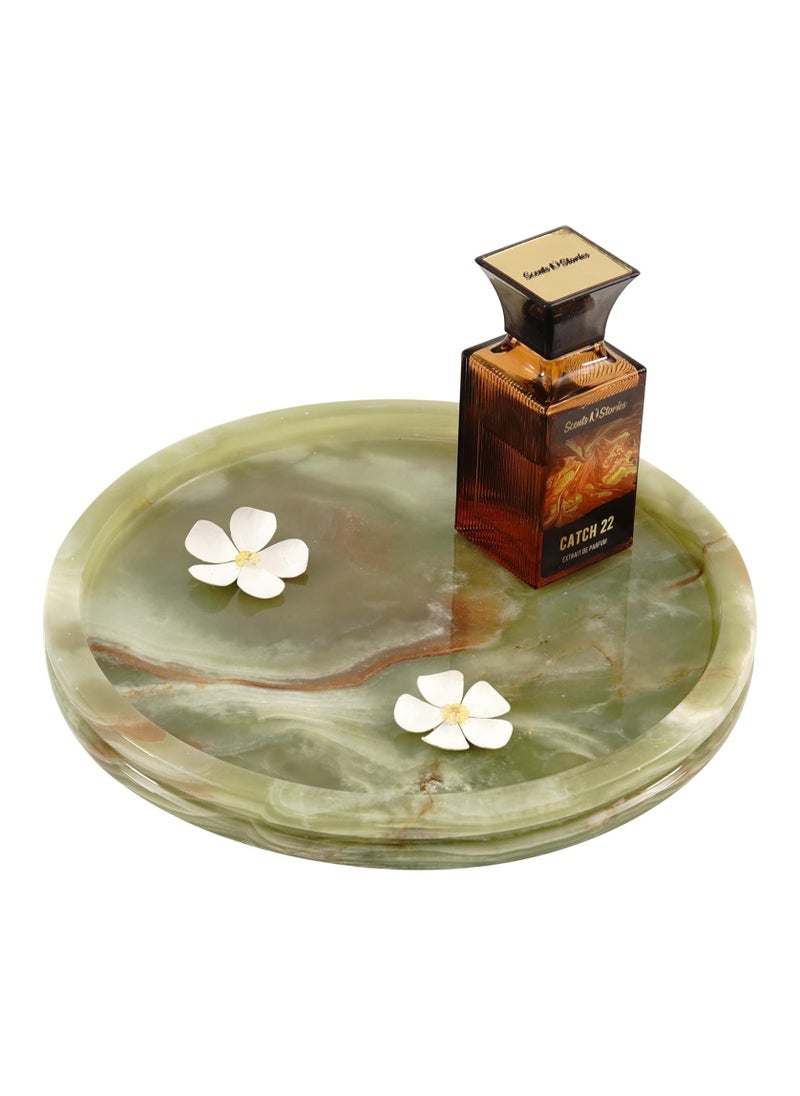 RADICALn Radicaln Handmade Round Serving Tray Green Marble 10" Inch Round Bathroom Décor Perfume Tray - Coffee Table Tray for Kitchen Countertop - Makeup Vanity Tray Makeup Storage  - Image 1