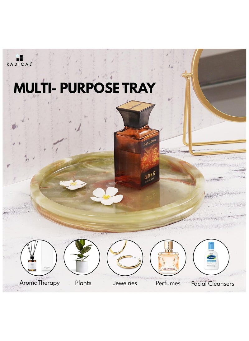 RADICALn Radicaln Handmade Round Serving Tray Green Marble 10" Inch Round Bathroom Décor Perfume Tray - Coffee Table Tray for Kitchen Countertop - Makeup Vanity Tray Makeup Storage  - Image 2