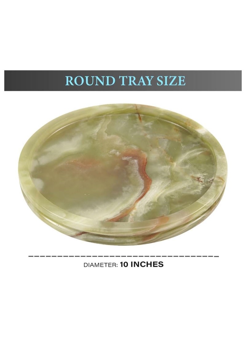 RADICALn - Radicaln Handmade Round Serving Tray Green Marble 10" Inch Round Bathroom Décor Perfume Tray - Coffee Table Tray for Kitchen Countertop - Makeup Vanity Tray Makeup Storage - Image 1