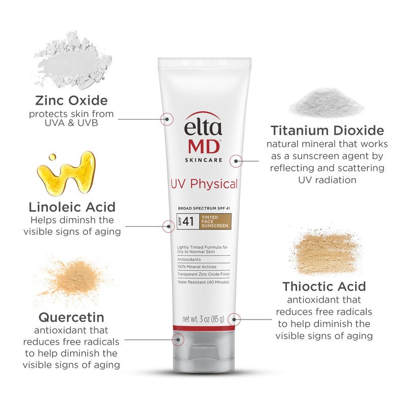 EltaMD UV Physical Tinted Mineral Sunscreen for Face SPF 41, 100% Mineral Actives Tinted Face Lotion, Water Resistant, Paraben-Free, Transparent Zinc Oxide Finish, Facial Travel Size Sunscreen 3 oz - Image 3
