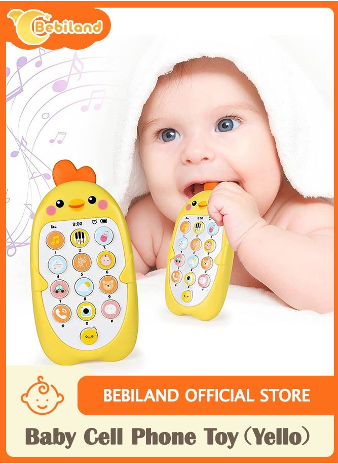 Bebiland Baby Cell Phone Toys with Music and Sound, Silicone Pretend Touch Mobile Phone Toy, Preschool Birthday Gift for Girl Boy 18+ Months (Yellow)  - Image 1