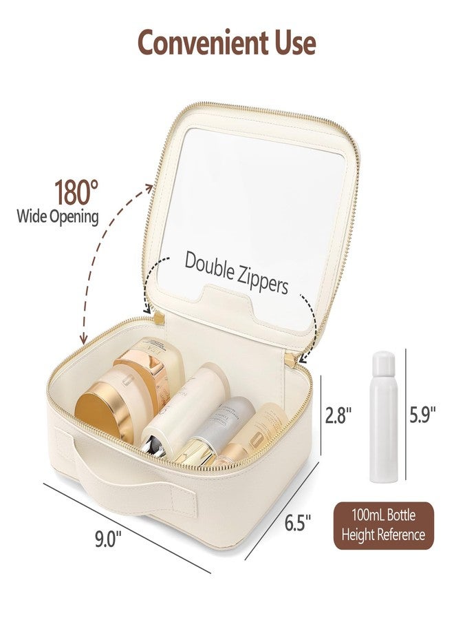 PACKISM Large Clear Makeup Bag - Pebbled Texture & Hard PU Leather Car Bag Organizer for Car Essentials, with Message Card Travel Cosmetic Bag for Women Gift (Cream Large) - Image 5