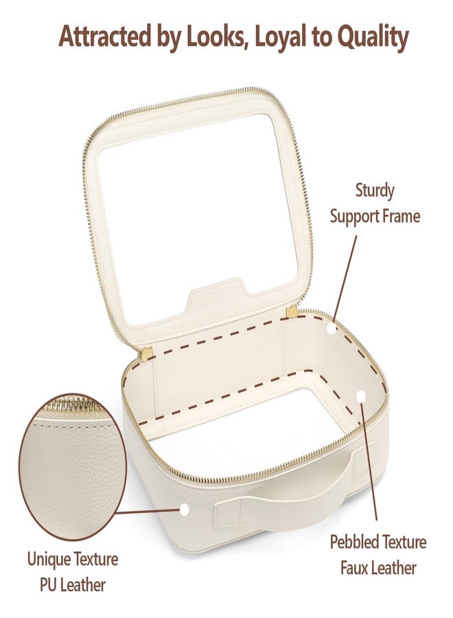 PACKISM Large Clear Makeup Bag - Pebbled Texture & Hard PU Leather Car Bag Organizer for Car Essentials, with Message Card Travel Cosmetic Bag for Women Gift (Cream Large) - Image 3