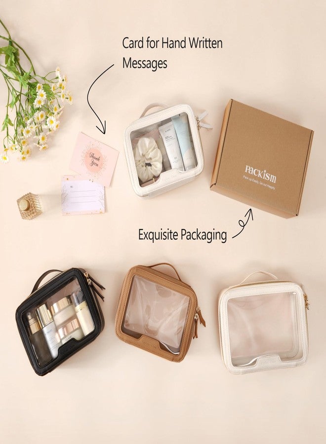 PACKISM Large Clear Makeup Bag - Pebbled Texture & Hard PU Leather Car Bag Organizer for Car Essentials, with Message Card Travel Cosmetic Bag for Women Gift (Cream Large) - Image 4