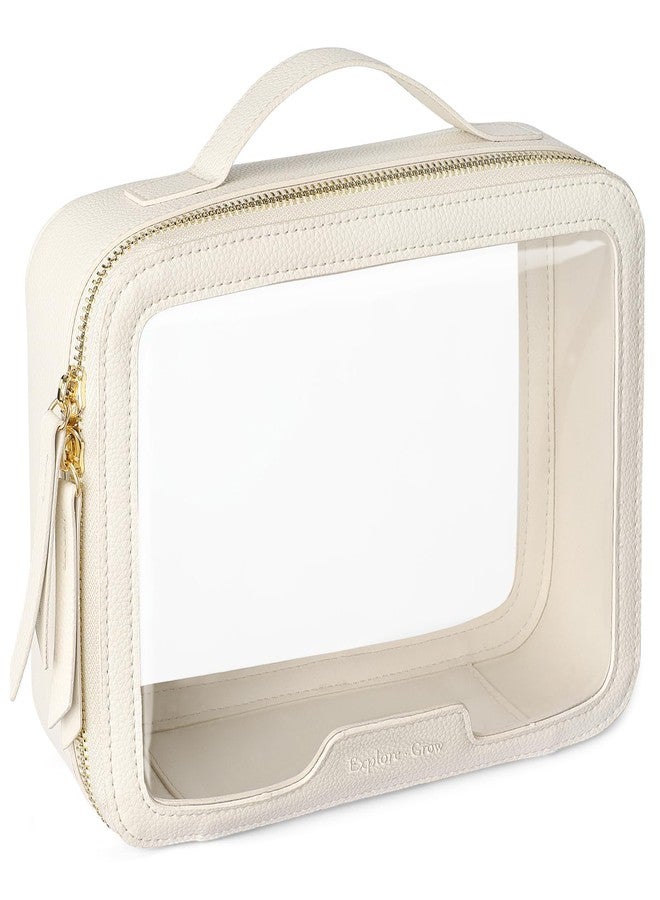 PACKISM Large Clear Makeup Bag - Pebbled Texture & Hard PU Leather Car Bag Organizer for Car Essentials, with Message Card Travel Cosmetic Bag for Women Gift (Cream Large) - Image 1