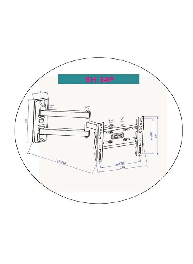Skill Tech SH 34P Swivel TV Wall Mount for 14"-43" Screens, VESA 200x200, Wall Profile 85mm–470mm, Max Load 25kg – Black  - Image 2