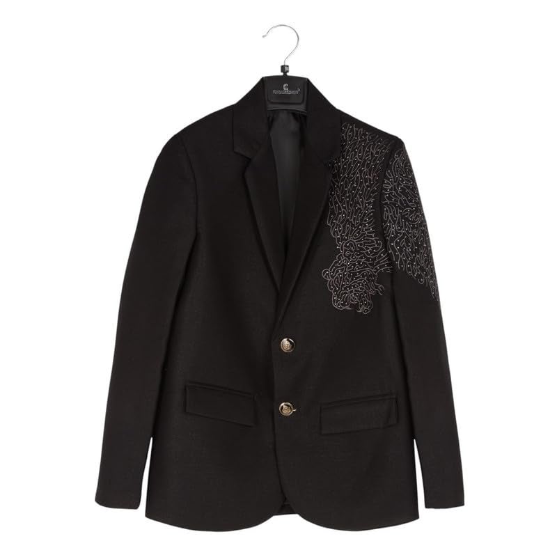 CHARCHIT Boys Regular Fit Embroidered Blazer and T-Shirt Set in Black - Image 3
