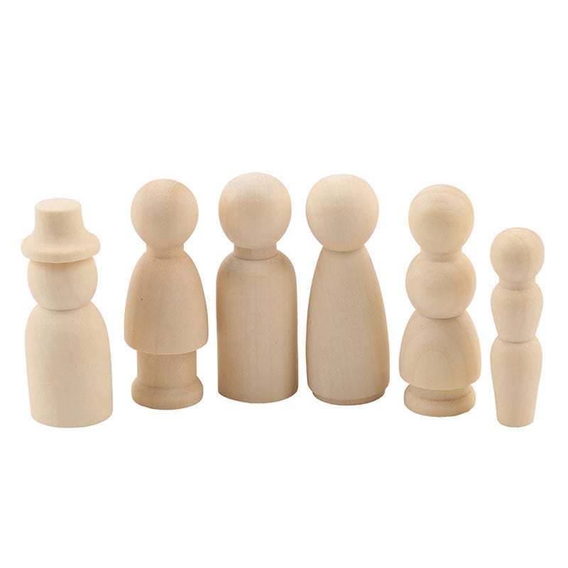 55pcs Wooden Peg Dolls Unpainted Kids Birthday Gifts Handmade Unfinished Weddings Cake Dolls Decor Dolls Teething Toys Set - Image 2