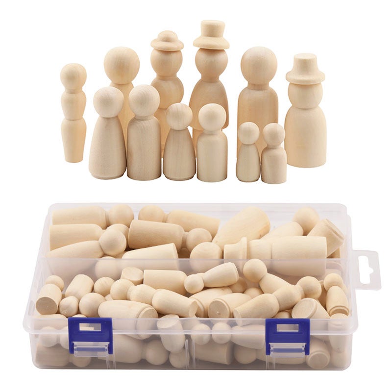 55pcs Wooden Peg Dolls Unpainted Kids Birthday Gifts Handmade Unfinished Weddings Cake Dolls Decor Dolls Teething Toys Set - Image 1