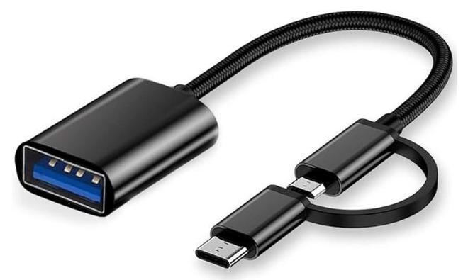 OTG Adapter (2 in 1) MICRO USB and TYPE-C for data transfer and charging (black color) - Image 1