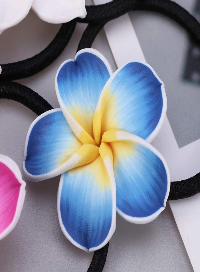 ifundom Hawaiian Flower Hair Ties, 12PCS Plumeria Hair Ring Soft Ceramic Hair Ties Flower Hair Rope Black Rubber Band Flower Hair Bands for Women Girls - Image 3