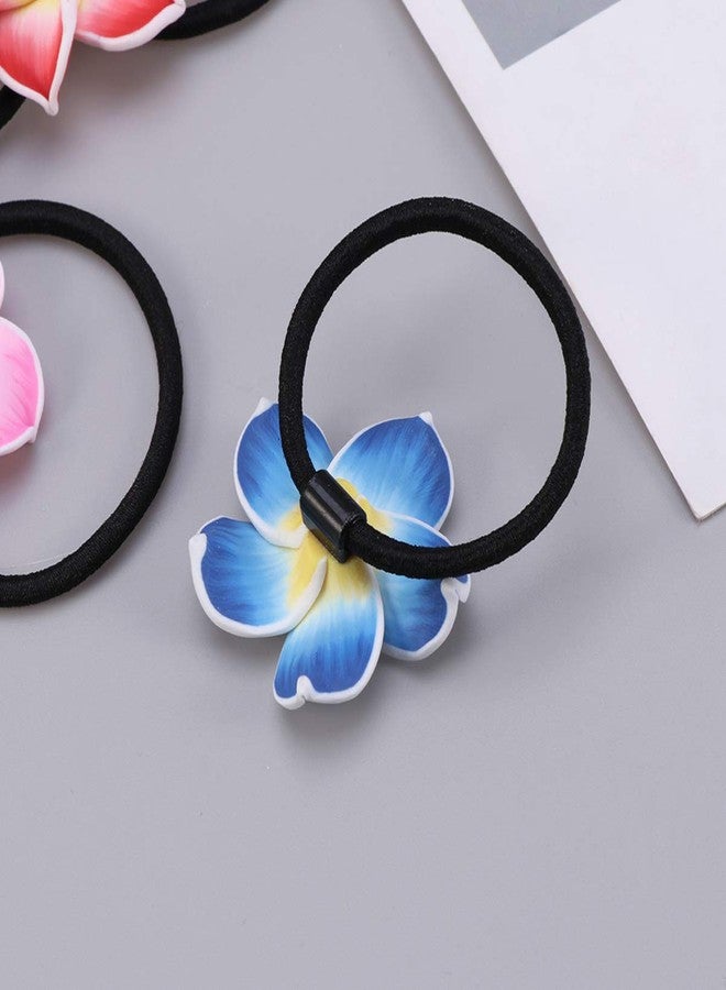 ifundom Hawaiian Flower Hair Ties, 12PCS Plumeria Hair Ring Soft Ceramic Hair Ties Flower Hair Rope Black Rubber Band Flower Hair Bands for Women Girls - Image 4
