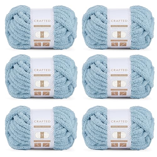 Crafted By Catherine Chunky Chenille Yarn 6 Pack 8 oz 227 g 317 Yards Each Skein Slate Blue Gauge 7 Jumbo - Image 1
