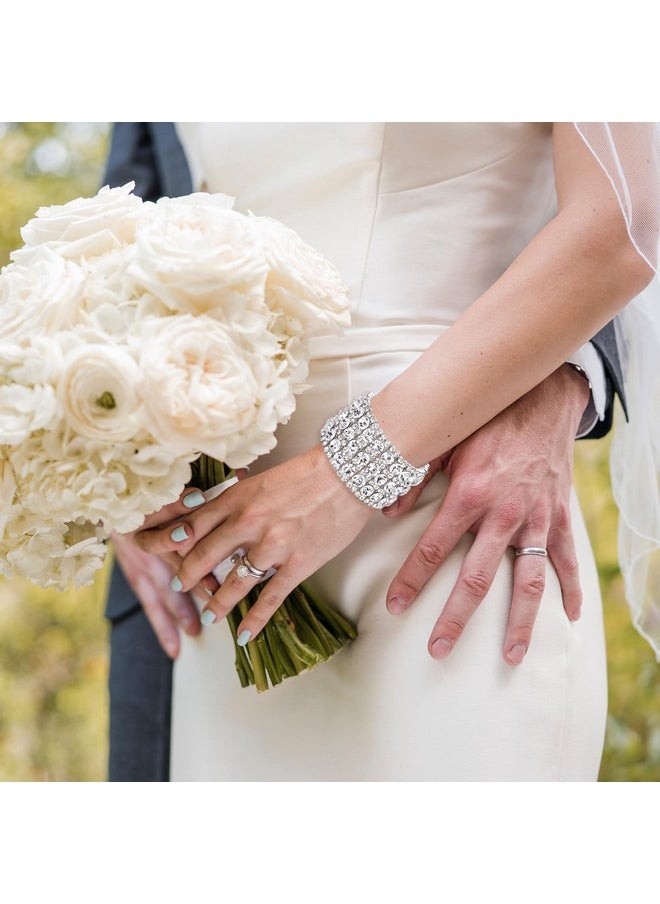 EVER FAITH Women'S Austrian Crystal Round Shaped Bridal Elastic Stretch Bracelet Clear Silver-Tone  - Image 3