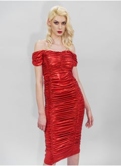 BITOLIA GALLERY Midi Shiny Red Stretch Dress  - Image 5