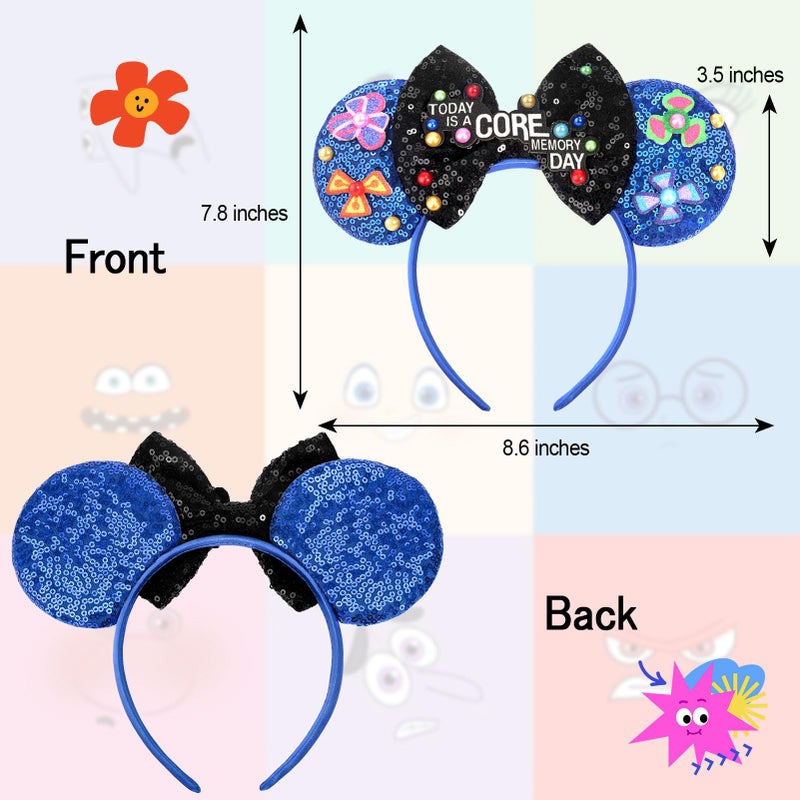 ETLUK Mouse Ears Headband, Sequin Bow Blue Headband for Women Girls Adult, Parks Ears for Cosplay Accessories Party Decorations - Image 2