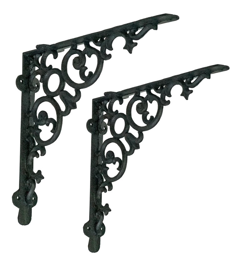 NACH Decorative Shelf Brackets, 2 Pack of 12 x 2 x 12 inch, Black Cast Iron Shelf Support Bracket - Metal Shelf Brackets for Wall - Victorian Shelf Bracket - Image 1